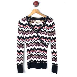 Cache S sweater faux warped knit striped low cut